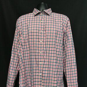 Bugatchi Shirt Men's Blue Pink Plaid Shaped Fit Long Sleeve Button-Up Size XL